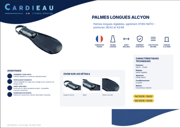 Palmes de plongée professionnelles Alcyon réglables – Agrément OTAN – Image 2